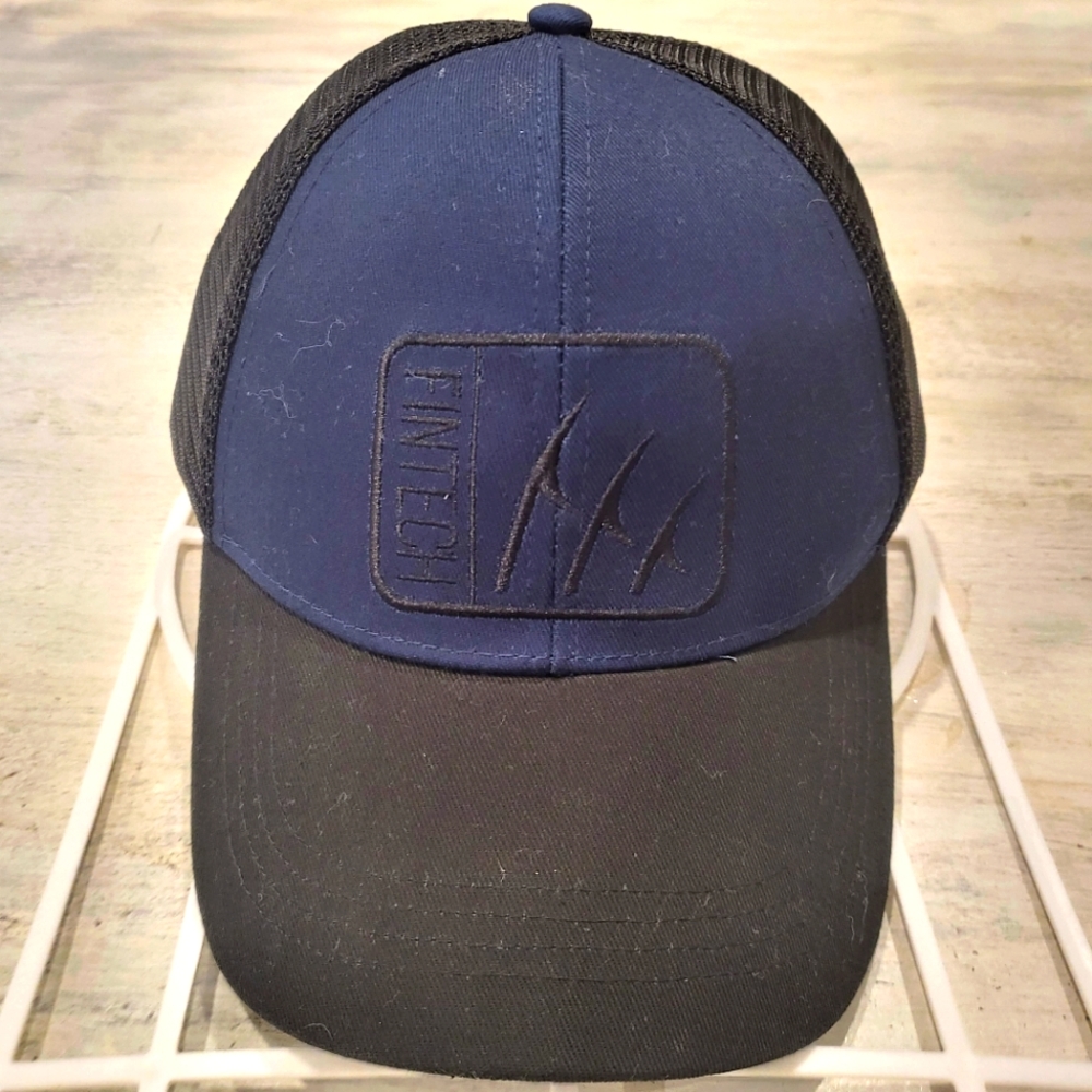 New Fintech Fishing Logo Snapback Hat Navy Blue and Black